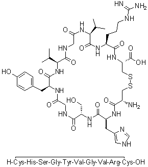 structure of CAS# 97474-88-9, L-半胱氨酰-L-组氨酰-L-丝氨酰甘氨酰-L-酪氨酰-L-缬氨酰甘氨酰-L-缬氨酰-L-精氨酰-L-半胱氨酸环(1→10)-二硫醚