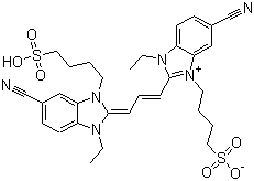 CAS # 97631-91-9, Green sensitizing dye SG4#, 5-Cyano-2-[3-[5-cyano-1-ethyl-1,3-dihydro-3-(4-sulfobutyl)-2H-benzimidazol-2-ylidene]-1-propen-1-yl]-1-ethyl-3-(4-sulfobutyl)-1H-benzimidazolium inner salt