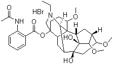 CAS # 97792-45-5, Lappaconitine hydrobromide, (1a,14a,16b)-20-Ethyl-1,14,16-trimethoxyaconitane-4,8,9-triol 4-(2-(acetylamino)benzoate) hydrobromide, Allapinine