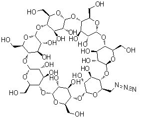 CAS # 98169-85-8, Mono-6-deoxy-6-azido-beta-cyclodextrin, 6-Deoxy-6-azido-beta-cyclodextrin, 6-Monoazido-6-deoxy-beta-cyclodextrin, 6-Monoazido-beta-cyclodextrin, Mono(6-azido-6-desoxy)-beta-cyclodextrin, Mono-6-deoxy-6-azido-beta-cyclodextrin, Mono-6A-azido-beta-cyclodextrin