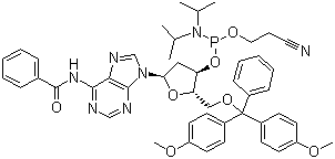 structure of CAS# 98796-53-3, 5'-O-(4,4'-Dimethoxytrityl)-N6-benzoyl-2'-deoxyadenosine-3'-(2-cyanoethyl-N,N-diisopropyl)phosphoramidite