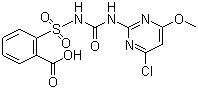 CAS 登录号：99283-00-8, 氯嘧磺隆(酸), 2-(4-氯-6-甲氧基嘧啶-2-基氨基甲酰氨基磺酰基)苯甲酸